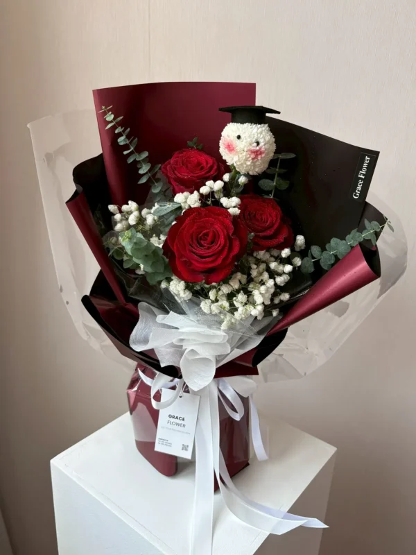 ช่อดอกกุหลาบแดง Burgundy Calm Love