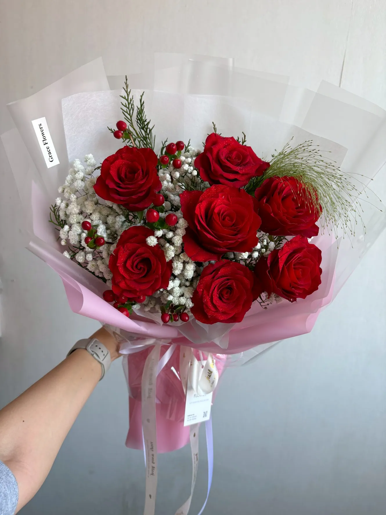 ช่อดอกกุหลาบแดง Burgundy Romance