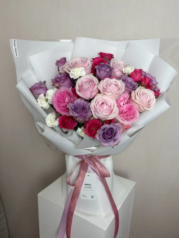 ช่อดอกกุหลาบสด Pink Velvet Love