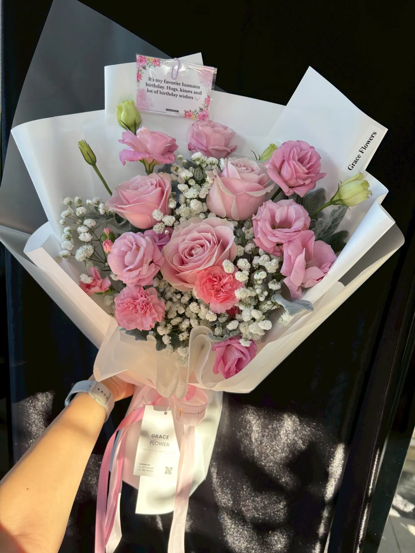 ช่อดอกกุหลาบสด Pink Delight
