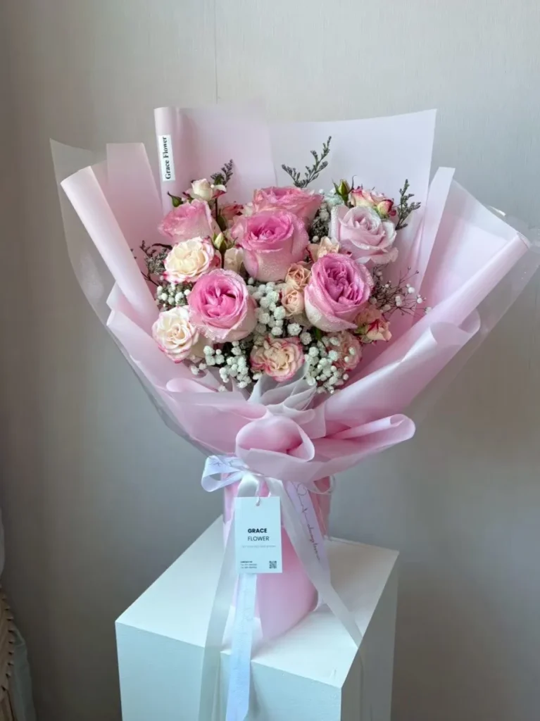 ช่อดอกกุหลาบสด Pink Forever