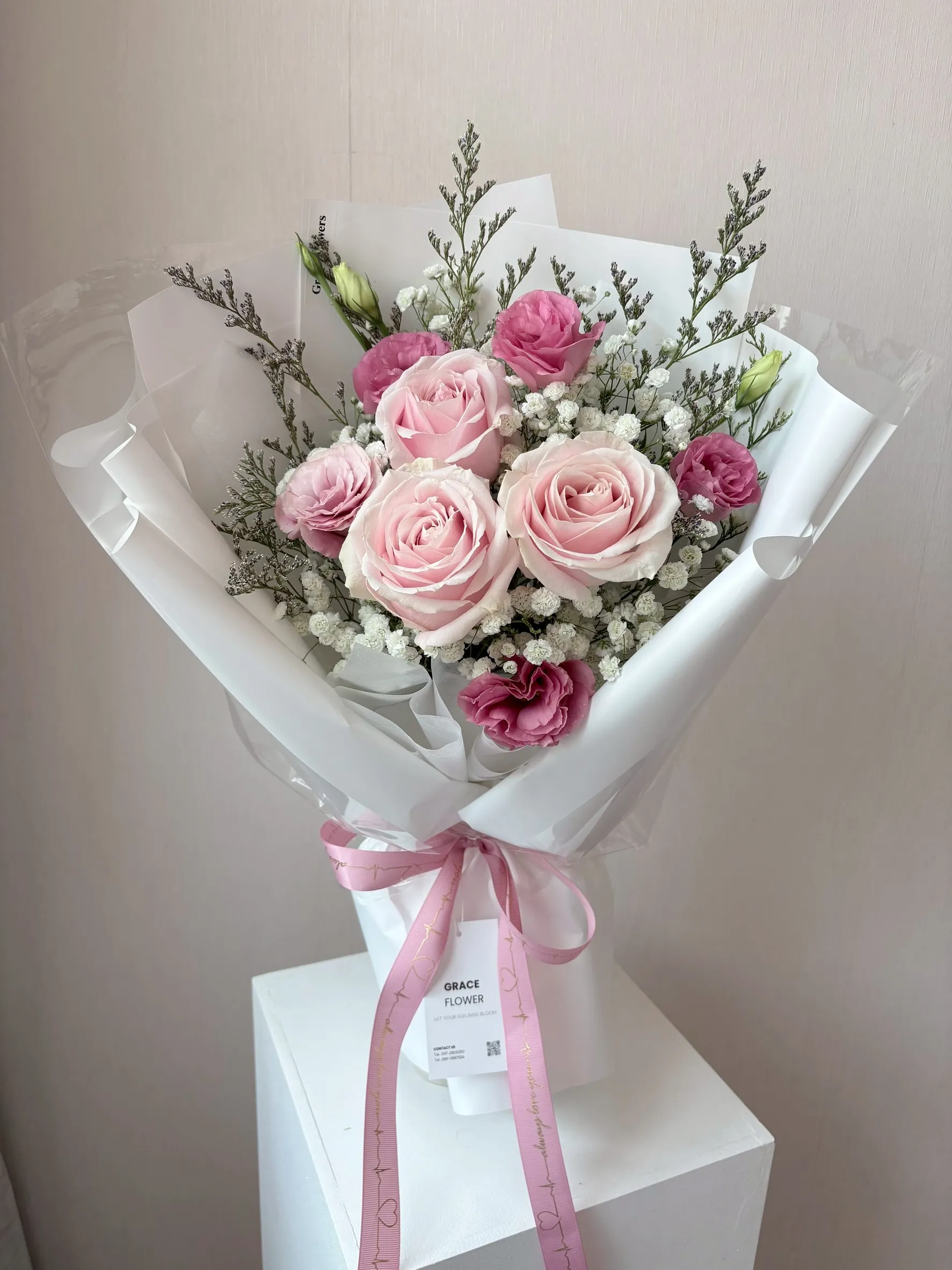 ช่อดอกกุหลาบสด Pink Pure Love