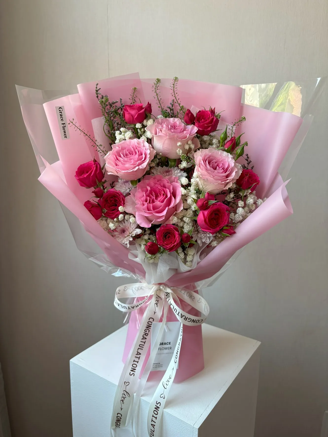 ช่อดอกกุหลาบสด Pink Secret Love