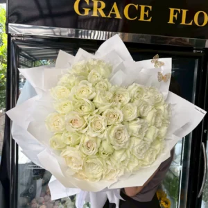 ช่อดอกไม้กุหลาบขาวสด White Elegance  60 ดอก - Image 3