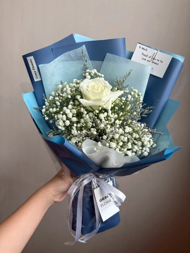 ช่อดอกกุหลาบขาว 1 ดอก Ocean Pearl