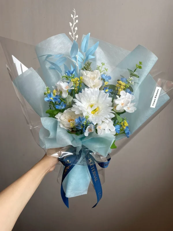 ช่อดอกไม้ประดิษฐ์ Blue Cotton Candy