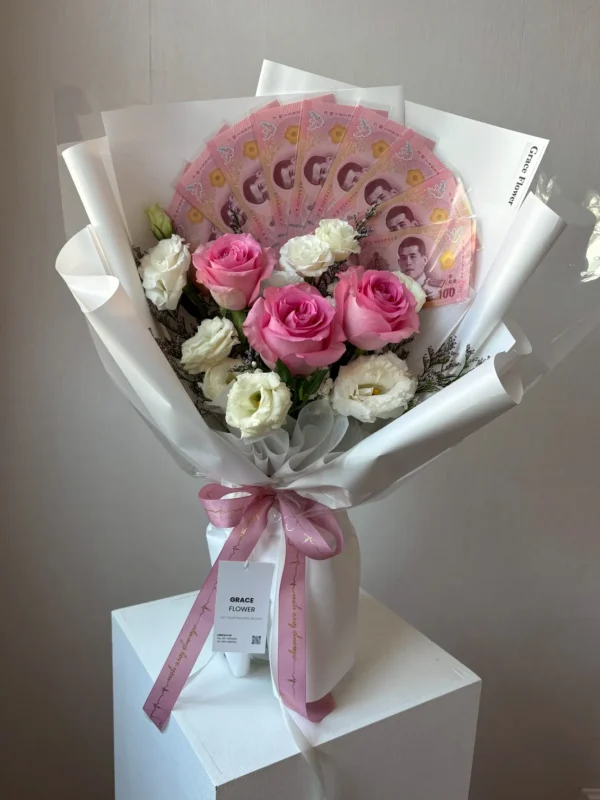 ช่อดอกไม้สดธนบัตร Pinky Girl