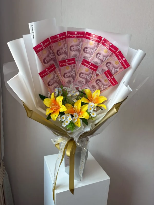 ช่อดอกไม้ประดิษฐ์ธนบัตร Sunflower Golden