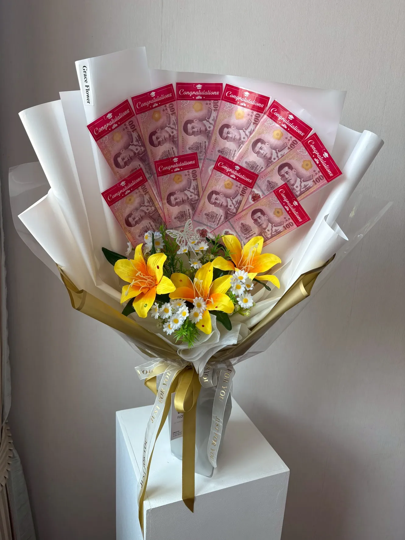ช่อดอกไม้ประดิษฐ์ธนบัตร Sunflower Golden