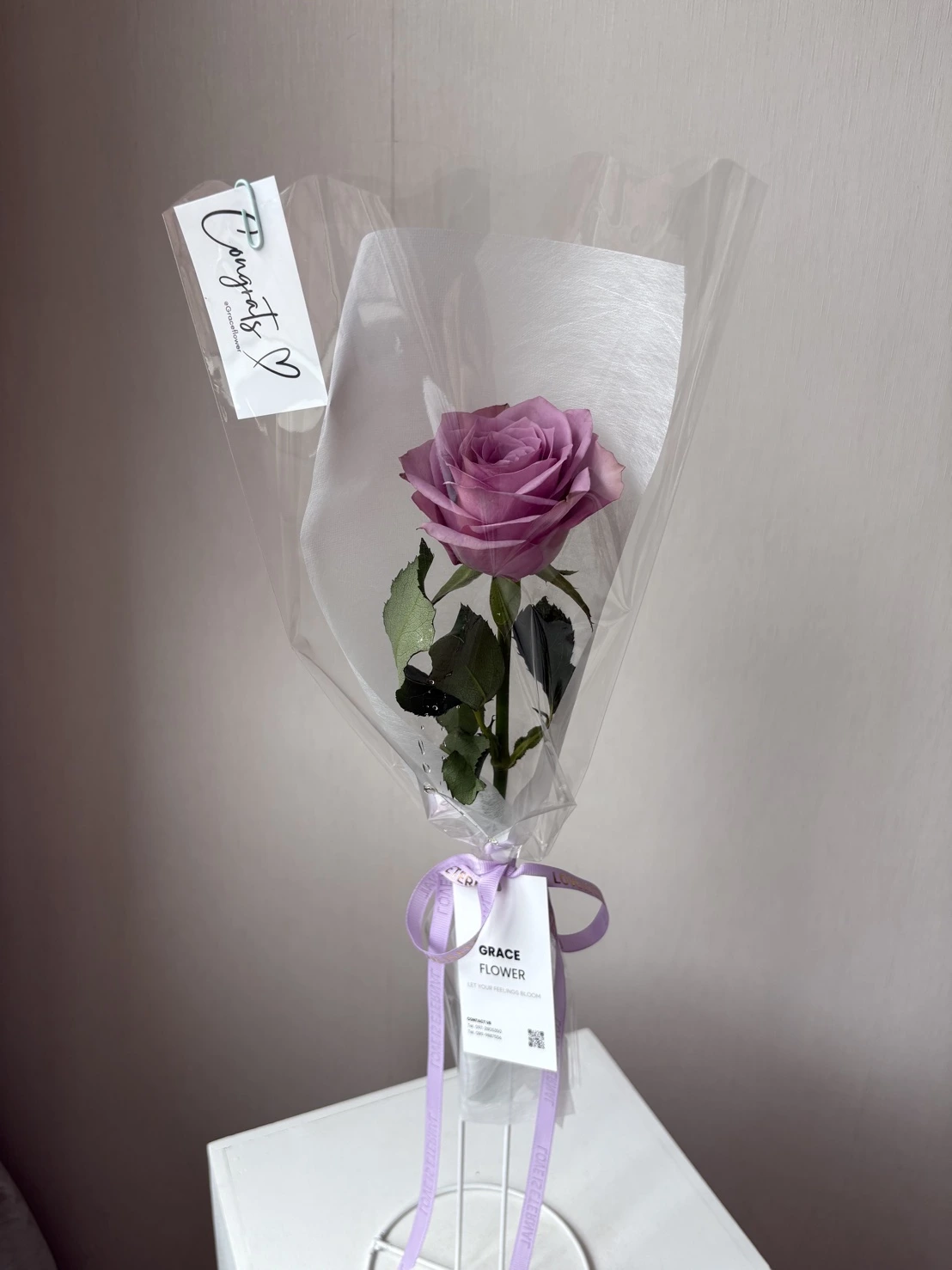 (Purple rose) กุหลาบม่วง 1 ดอก ห่อกรวยใส