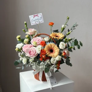 ตะกร้าดอกไม้สด Peach Sparkle Basket - Image 3