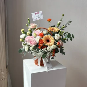 ตะกร้าดอกไม้สด Peach Sparkle Basket - Image 2
