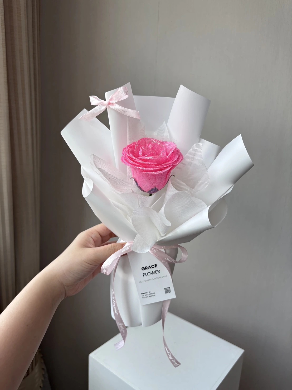 ช่อดอกกุหลาบกลิตเตอร์ 1 ดอก (mini) - Image 2