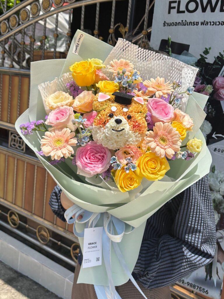 ช่อดอกไม้สดน้องหมาชิบะ Kawaii Shiba Bloom